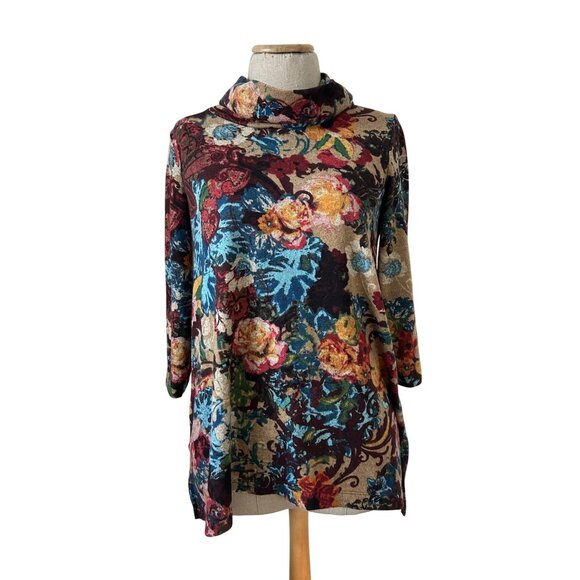 Ali Miles Womens SP Floral Print Cowl Neck Tunic Top Multicolor 3/4 Sleeve - Picture 11 of 11